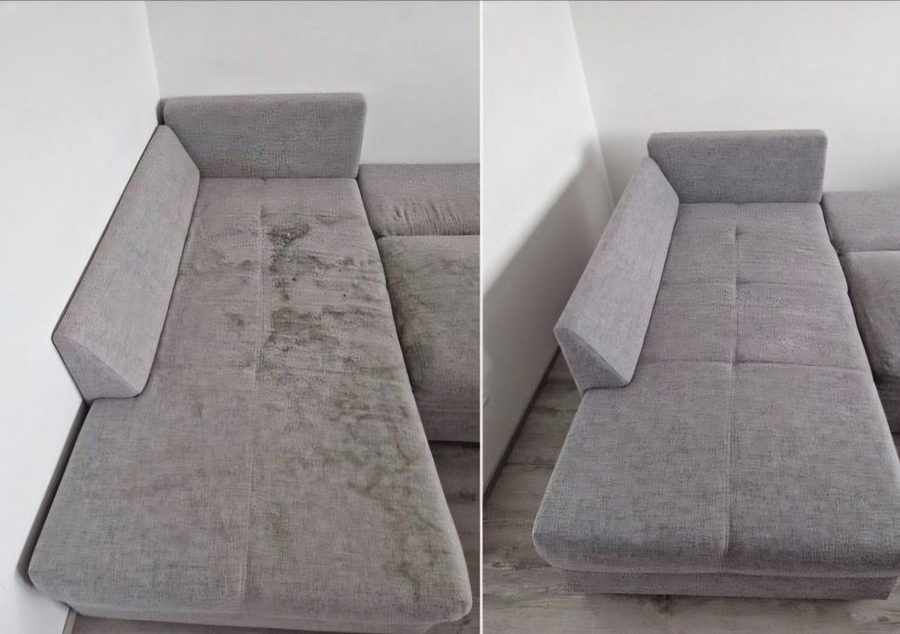 Graues Sofa vorher und nachher gereinigt
